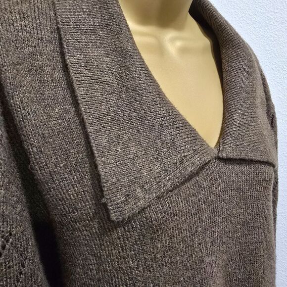 Brown Sweater Womens Size XXL Plus Peter Pan Collar Balloon Puff Sleeve Ryegrass - Picture 2 of 8